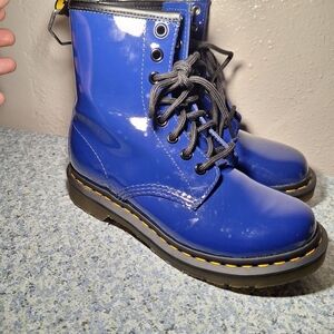 Dr. Martens Shiny Blue Ankle Boots